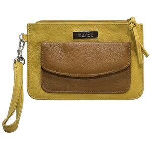 Kenneth Cole Reaction Wristlet Clutch Mustard & Brown Genuine Leather